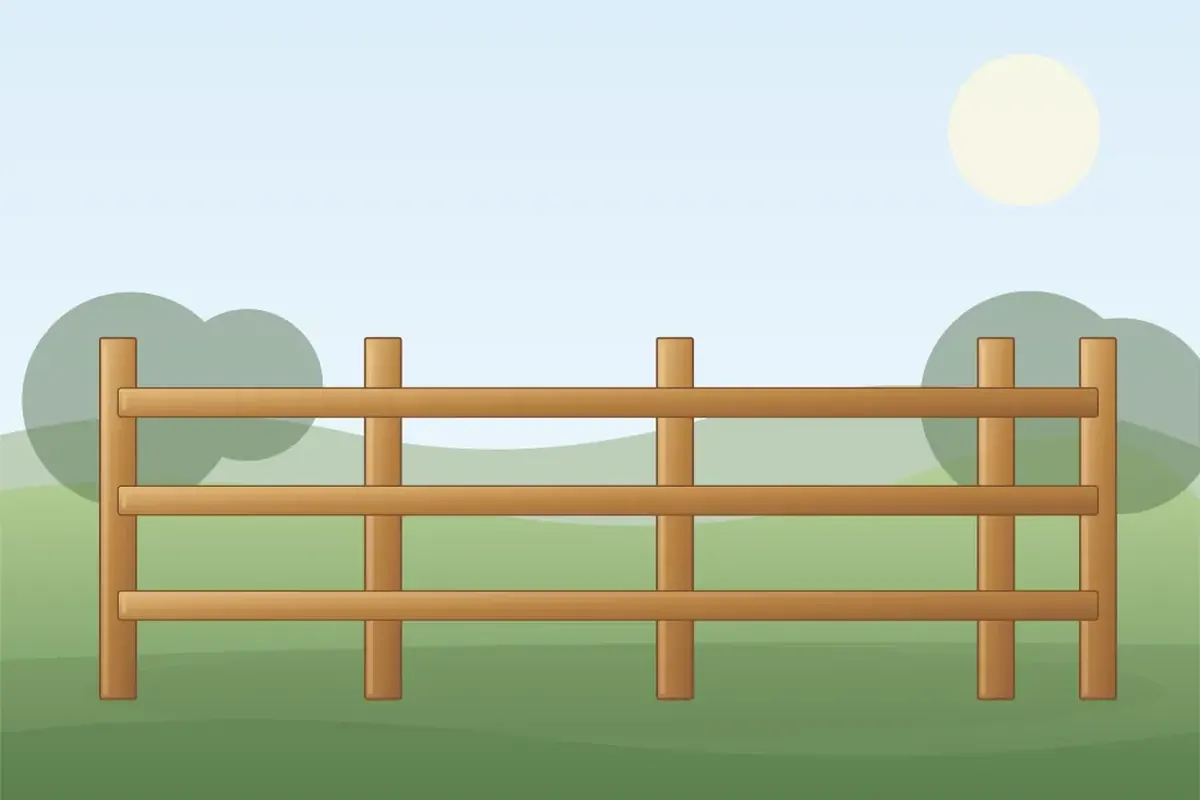 Timber post-and-rail boundary fencing showing horizontal rails and structural posts