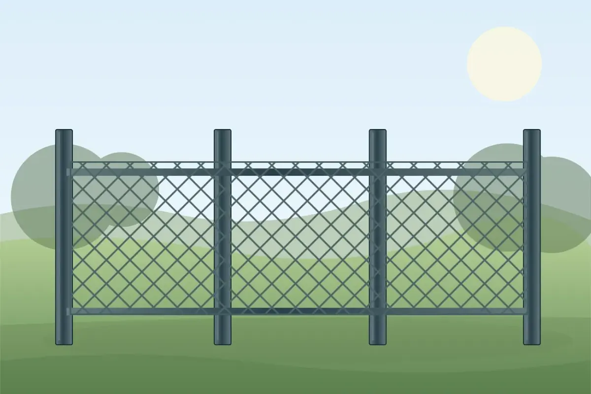 Woven metal chain-link fence between upright posts for chain-link fence repair